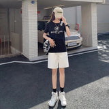 White High-Waisted Denim Shorts Women's Summer Small Big Leg Trousers Five-Pointed Trousers Loose Retro Straight Trousers