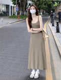 Design A Small Folded Sling Dress Female Summer Temperament To Close The Waist Thin A Word Knit Long Skirt Women's Dress