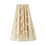Net Yarn Embroidery Heavy Industry Half-Body Skirt Large-Size Dress 2025 Spring New A Word High-Waist Long Skirt 8692