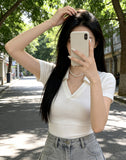 Pure Polo Shirt Women's Summer New Thin Short T-Shirt Design V Collar Repair Elastic Short Sleeve Top Ins
