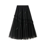 Wood Ear Splicing Mesh Yarn Half-Dress Woman's New Big Swing Dress 2205