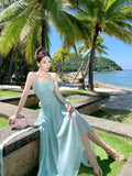 Mint Green Holiday Atmosphere With A Sense Of Neck Fairy Beauty Back Bow Fairy Dress Suitable For Seaside Photo Skirt