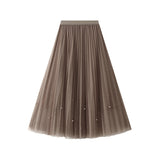 Heavy Industry Nail Pearl Dress Women's Half-Dress Dress 2025 Spring And Autumn Mid-Autumn Long Dress Net Yarn Dress 100Folded Dress 8581