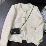 Spring And Autumn 2025 New Korean Version Of The White French Short Style Small Fragrant Temperament Coarse Flowers Coat Woman
