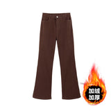 Millard Coffee Color Micro-Tlamb Jeans Women Winter Plus Thick Size Fat Mm Thin Pear Trumpet Trousers