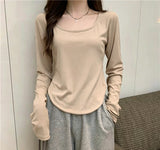 Long-Sleeved T-Shirts For Girls Spring And Autumn New Tide In Irregular Students Leisure Short Top Girl Bottom Shirt