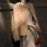 Sensing A Small Fragrant Wind Hair, The Coat Circle Small Gold Buckle Short Coat 2025 Round Neck Autumn And Winter New Gentle Temperament Top