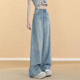 Vintage Scratched Broad-Legged Jeans Women's Spring And Summer 2026 Trend With New High-Rise Loose Thin Straight Trousers