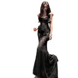 French Beautiful Atmosphere Pure Three-Dimensional Flower Bra Dress Sexy Body Dress Fishtail Ass Long Dress