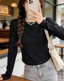 Long-Sleeved T-Shirt Girl Spring And Autumn New Hottie Design With Irregular Bottom Shirt Straight Shoulder Collar Top