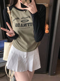 Spice Girls Put On The Shoulder Sleeves Long Sleeves To Repair The Body Early Autumn 2025 Design Feel Inside The Bottom Shirt Women's Wrinkles T-Shirt