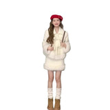 Small Scented Bow Hairy Collar Coat Milk Set Women's Winter High-Rise Half-Dress High-Sense Two Sets