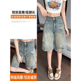 Cement Gray Hole Five-Point Jeans Women 2026 Summer Thin Loose Pear-Shaped Trousers Nostalgic 5 Points Shorts