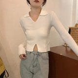 Over-Necked Bottom-Up Shirt Women's Autumn And Winter High-End Feel-Tuned Sweater With Polo Collar Knitted Small Short Top
