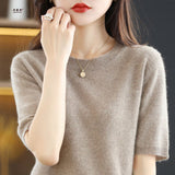 Wool Blended 2026 Autumn And Winter Women's New Loose Round-Neck Short-Case Small Design Short-Sleeved Top Knitwear Shirt