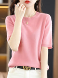 Wool Blended 2026 Autumn And Winter Women's New Loose Round-Neck Short-Case Small Design Short-Sleeved Top Knitwear Shirt