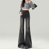 Black-Gray Micro-Horn Jeans Women 2025 Trend With New Autumn And Winter High Waist Thin Small Trumpet Pants