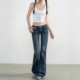 Ultra-Low-Waisted Micro-Trumpet Jeans Women's Autumn Trend With New Thin Water Washing Blue Elastic Drag Trousers