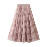 Heavy Industry Nail Pearl Cake Dress Net Yarn Half-Dress Fairy Dress High Waist Dress 1220