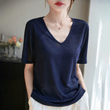Lyselle Tiansi 2026 Spring And Summer Women's New Short-Sleeved V-Neck Solid Color T-Shirt Short-Sleeved Sleeves Comfortable T-Shirt