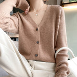 Wool Blending 2026 Autumn And Winter Women's New Loose Loose Solid Color V-Neck Short Sweater Knitted Shirt Outside
