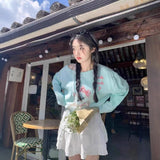 Cute Cat Prints Slanted Shoulder Long-Sleeved T-Shirt For Spring And Summer New Thin Loose Sunscreen Hoodie Casual Top