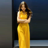 2026 New French Temperament Yellow Sleeveless Shirt Dress Women's Summer High-End Waist Skirt