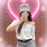 Lazy Wind Out Of The Shoulder Short-Sleeved T-Shirts In The Summer Pure Babes Design Sense Of A Small Loose Collar On The Shoulder
