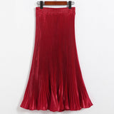 Metal Luster Polyester Pressure Folded Half Skirt Original Single Long Skirt Silk Clear Silk #8035