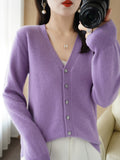 Wool Blended 2026 Autumn And Winter Women's New Loose V-Neck Solid Color Short Knitted Cardigan Jacket Sweater Spring