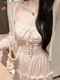 Gentle Wind Bow Sling Skirt Suit Women Summer Sunscreen Knitted Lace Lace Lace To Receive Waist Skirt