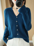 Wool Blended 2026 Autumn And Winter Women's New Loose V-Neck Solid Color Short Knitted Cardigan Jacket Sweater Spring