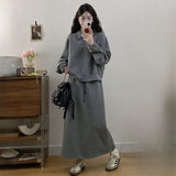 Large-Size Gray Fake Two-Piece Jacket Half-Dress Two Sets Of Women's Autumn And Winter Fat Mm Thin Meat Casual Skirt Set
