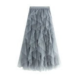 Autumn And Winter Korean Version Of Tight Waist Fashion Splicing Thin Mesh Splicing Irregular Long Waist Half-Body Skirt 8868