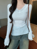Spice Girls Black V-Neck Long-Sleeved Knitted Bottom Shirt Women In Autumn Sweater To Collect Thin Tops