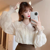 Very Fairy Blouse Sweet Age-Rearing Doll-Neck Chiffon Dress Women Spring And Autumn Design Sense Niche Ocean Inside The Shirt