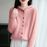 100% Pure Wool 2026 Autumn And Winter New Women's Loose Hooded Thick-Sling Knitted Sweater Jacket