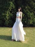 French Niche High-Grade Cold-Sensitive White Slanted Shoulder-Out Dress Women's Seaside Holiday Atmosphere Super Fairy Long Dress
