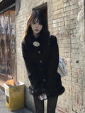 Rich Qianjin High-Level French Temperament Thick Thin Black Collar Coat Half-Dress Two Sets Of Women's Winter