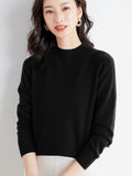 Wool Blended 2026 Autumn And Winter New Lady Loose Half-High-Neck Solid Color Short Jacket Sweater