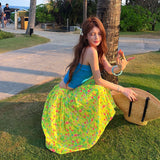 Dopamine Summer Beauty Ootd Wears A Hanging Neck Suspension Summer Set Women's New Island Vacation Skirt