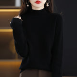Line Ready-Wear 100% Pure Wool 2026 Autumn And Winter New Women's Half-High Collar Short- Jacket Loose Knit Sweater
