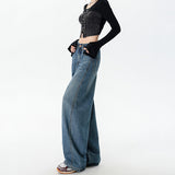 Vintage Blue Broad-Legged Scissors Jeans Women 2025 Autumn And Winter New High-Rise Loose Display Lean Straight Trousers