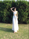 French Niche High-Grade Cold-Sensitive White Slanted Shoulder-Out Dress Women's Seaside Holiday Atmosphere Super Fairy Long Dress
