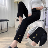 Vintage Tube Jeans Women Winter Plus Velvet 2025 New High-Waisted Small Nine-Point Elastic Straight Pants Tide