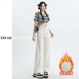 White Plus Straight Jeans Women 2025 New Small High-Rise Thin Loose-Render Broad Leg Pants