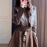 Set Of Women 2025 Spring And Autumn Korean Hottie Short Jacket Jacket Jacket Jacket Belt Sling Dress Two Sets