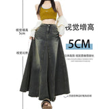 Large-Size Women's Retro Denim Dress Women Fat Mm Thin And Long A-Word Fishtail Skirt Umbrella Skirt