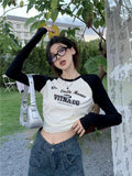 Shoulder-Sleeved T-Shirt Autumn 2026 New Women's Decoration Body Print Bottom Shirt Design Folds Wrinkled With Short Top