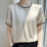Silk Satin 2026 Spring And Summer Women's New Short Loose Round-Collar Color Mesh Yarn Short-Sleeved T-Shirt Temperament Thin Top